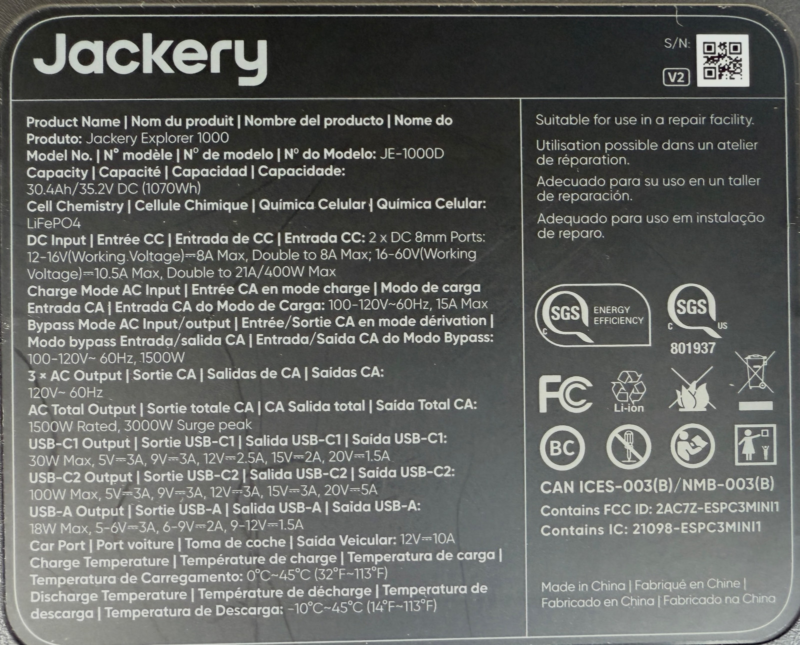 Jackery Explorer 1000 v2 Portable Power Station Model JE-1000D