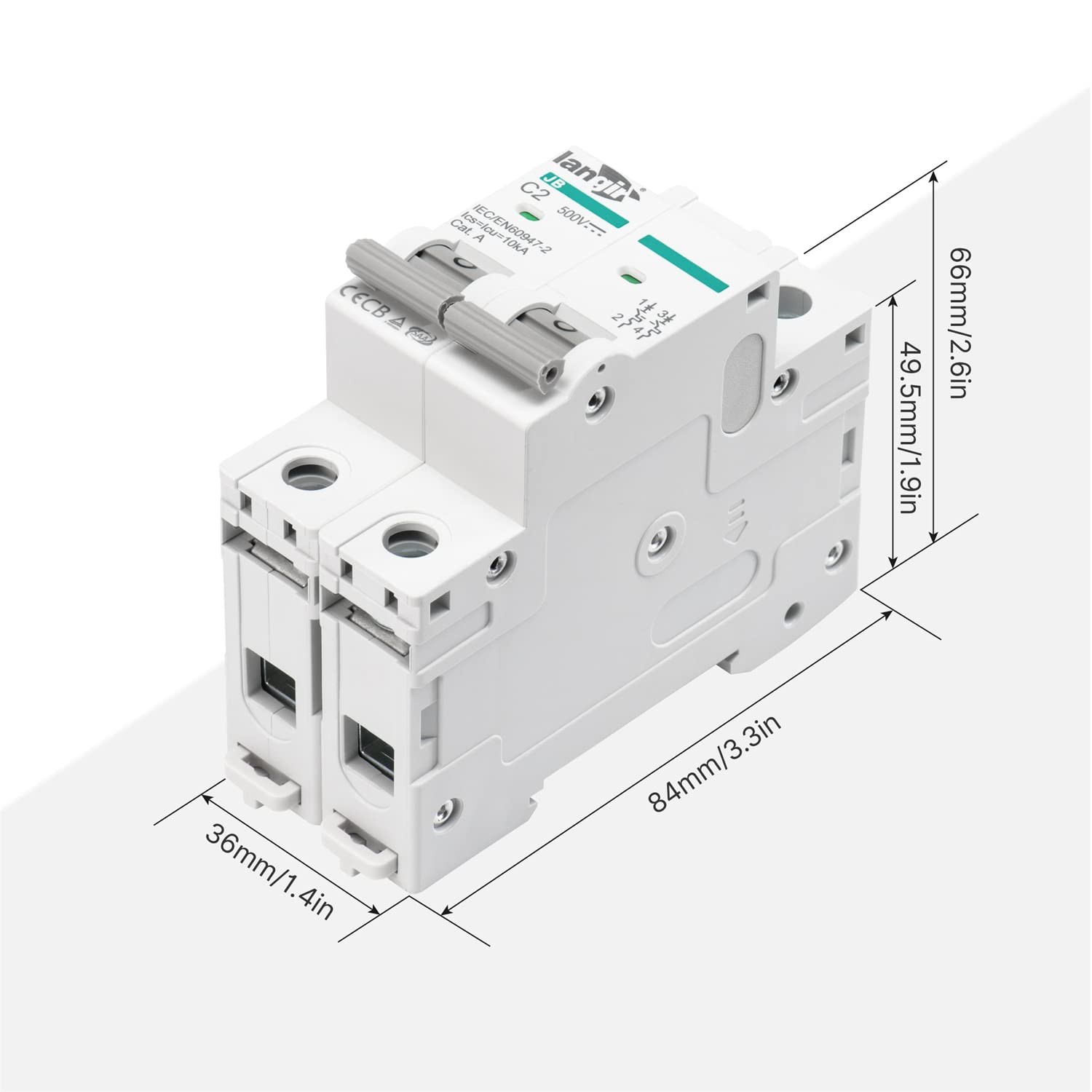 LANGIR 2P DC Circuit Breaker 20A 500V, DIN Rail Mount Solar Disconnect Switch…