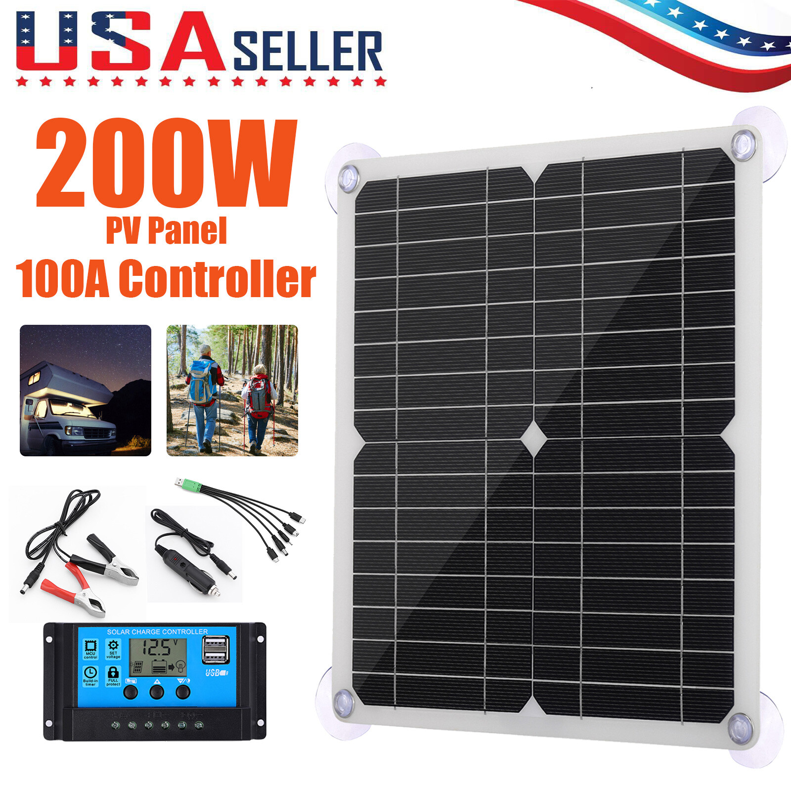 200 Watts Solar Panel Kit 100A Battery Charger + Controller For Caravan Boat RV