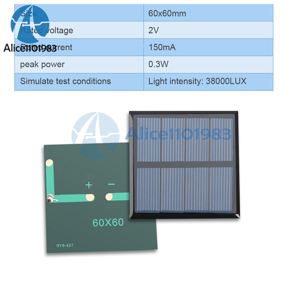 60X60mm 2V 150MA Monocrystalline Solar Panel Module For DIY Motor Toys Lawn Lamp