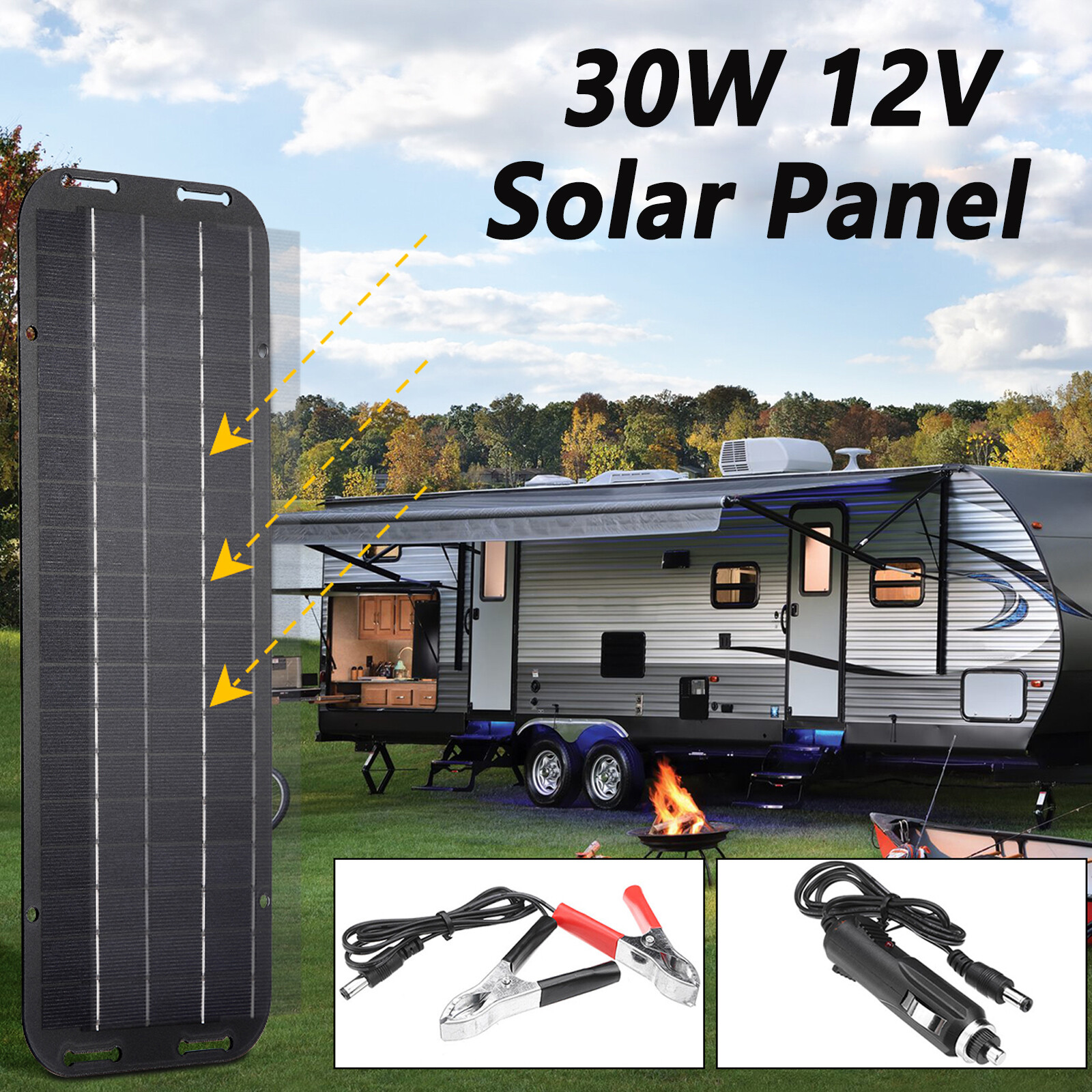 30W Solar Panel 12V Trickle Charger Battery Charger Kit Maintainer Boat Car LOT