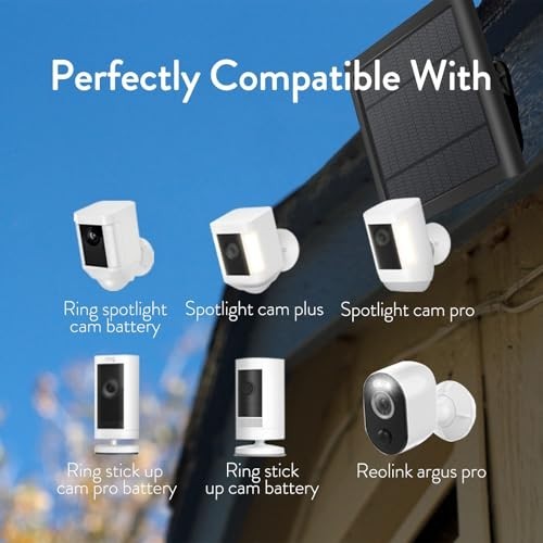 8W Solar Panel Charger for Ring Camera – IP65 Waterproof, 10ft USB C Cable, 2-Pa