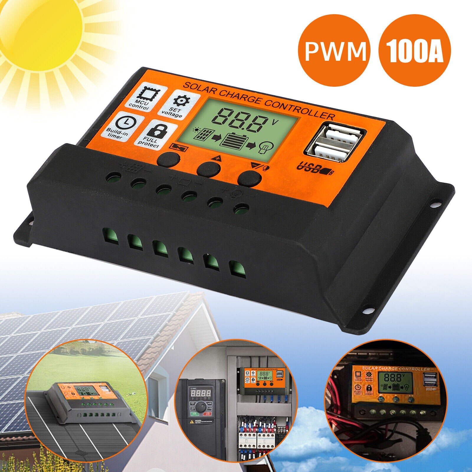 100A MPPT Solar Panel Regulator Charge Controller Auto Focus Tracking 12/24V
