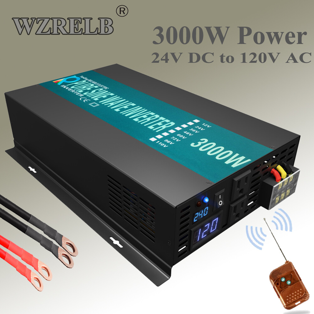 24V DC to AC 120V 3000W Pure Sine Wave Inverter Power Converter Truck Car Remote