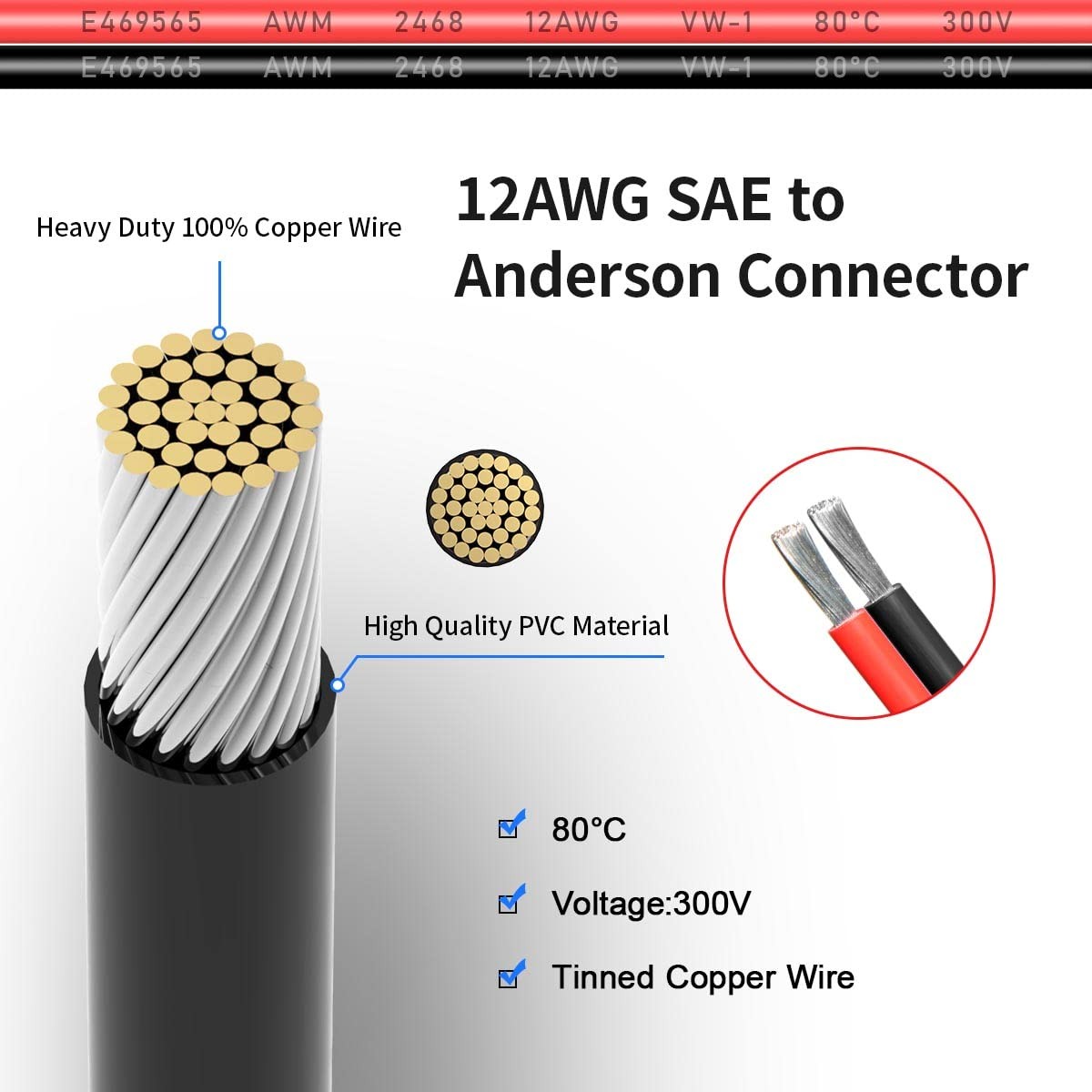 ELFCULB 12AWG Anderson Connector to SAE Extension Cable with SAE Polarity Rev…