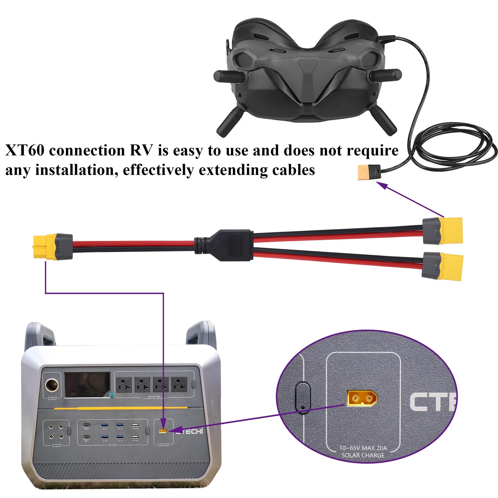 XT60 Y Splitter Cable, 1 Female to 2 Male Connector Adapter, 14AWG XT60 Exten…