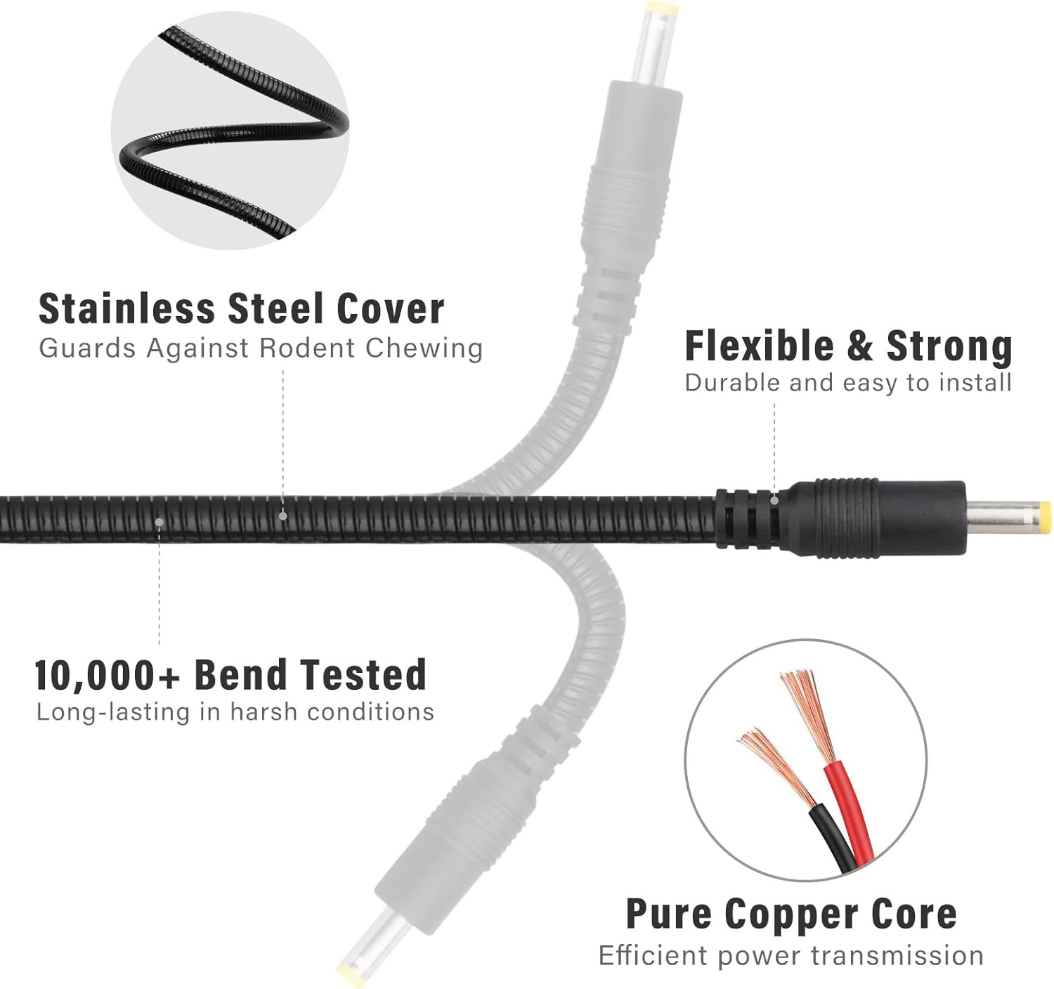 Chewproof Power Cable for Solar Panel Connector, 5.5X2.1 to 4.0X1.7 Male DC Plug