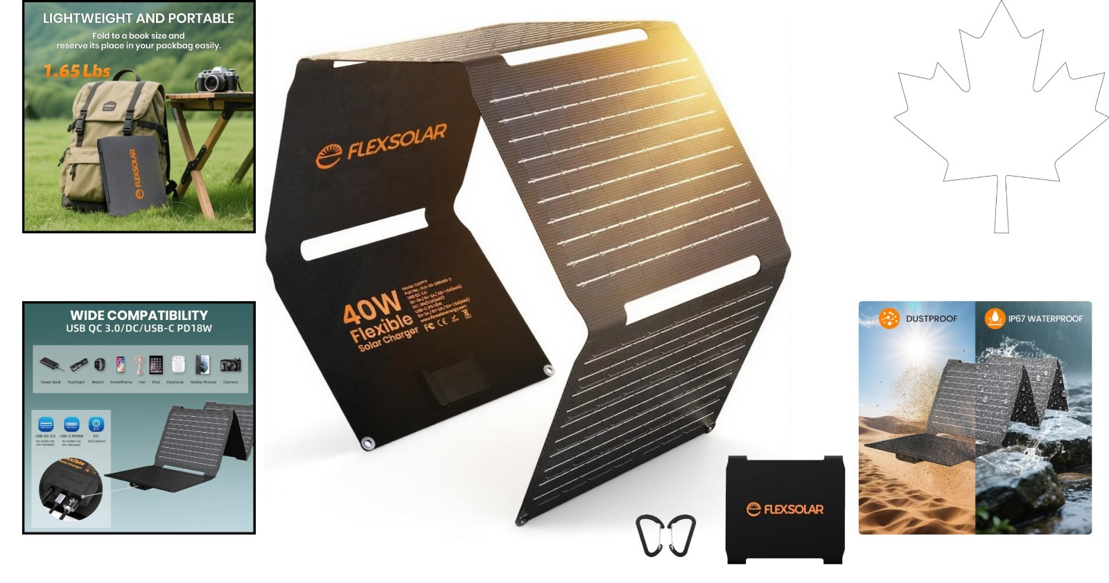 Waterproof 40W Solar Charger – Triple-Port Fast Charging for Outdoors