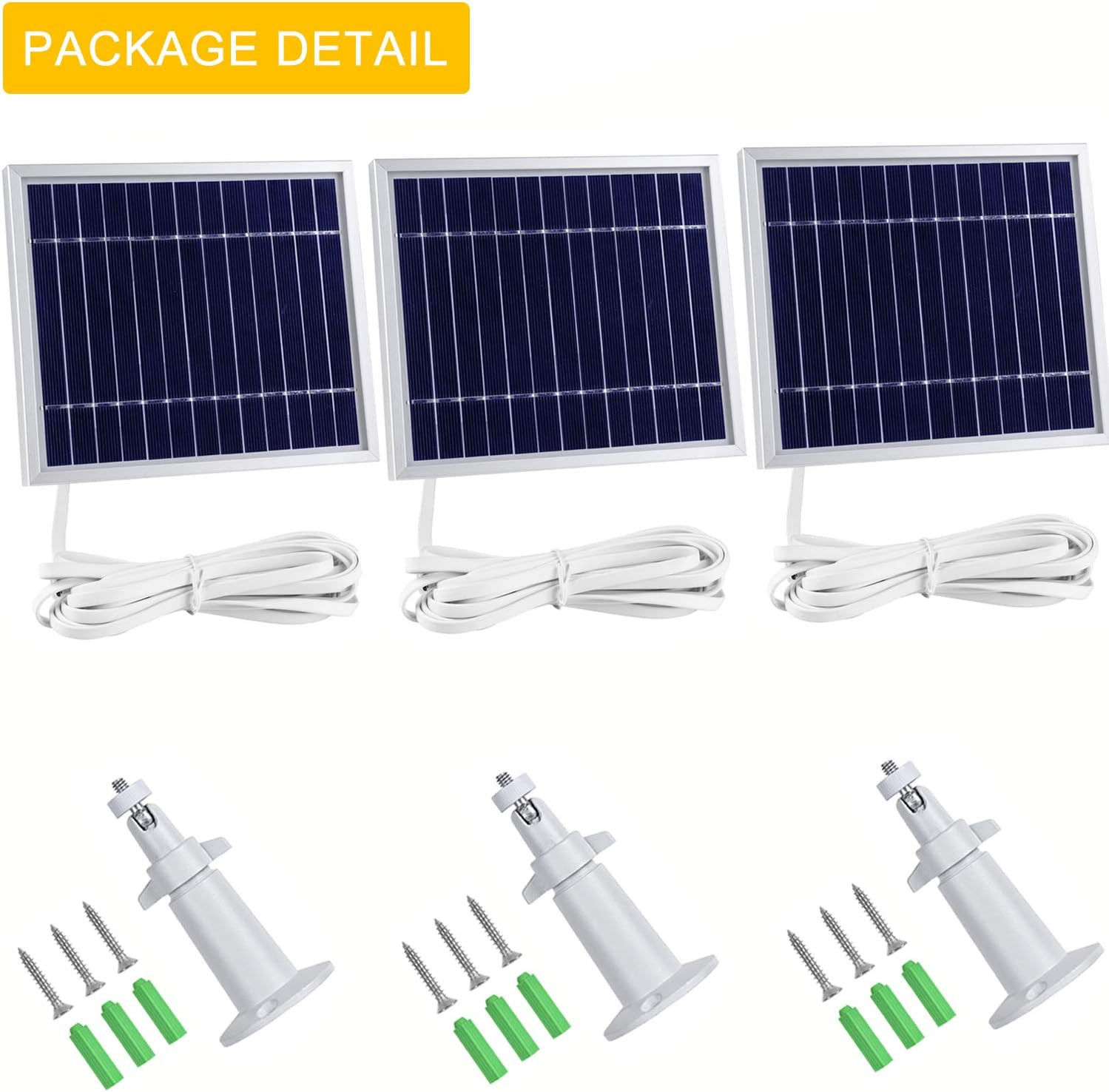 Solar Panel for Arlo Pro/Pro2 Cameras – 3 Pack with Adjustable Mount & Cable