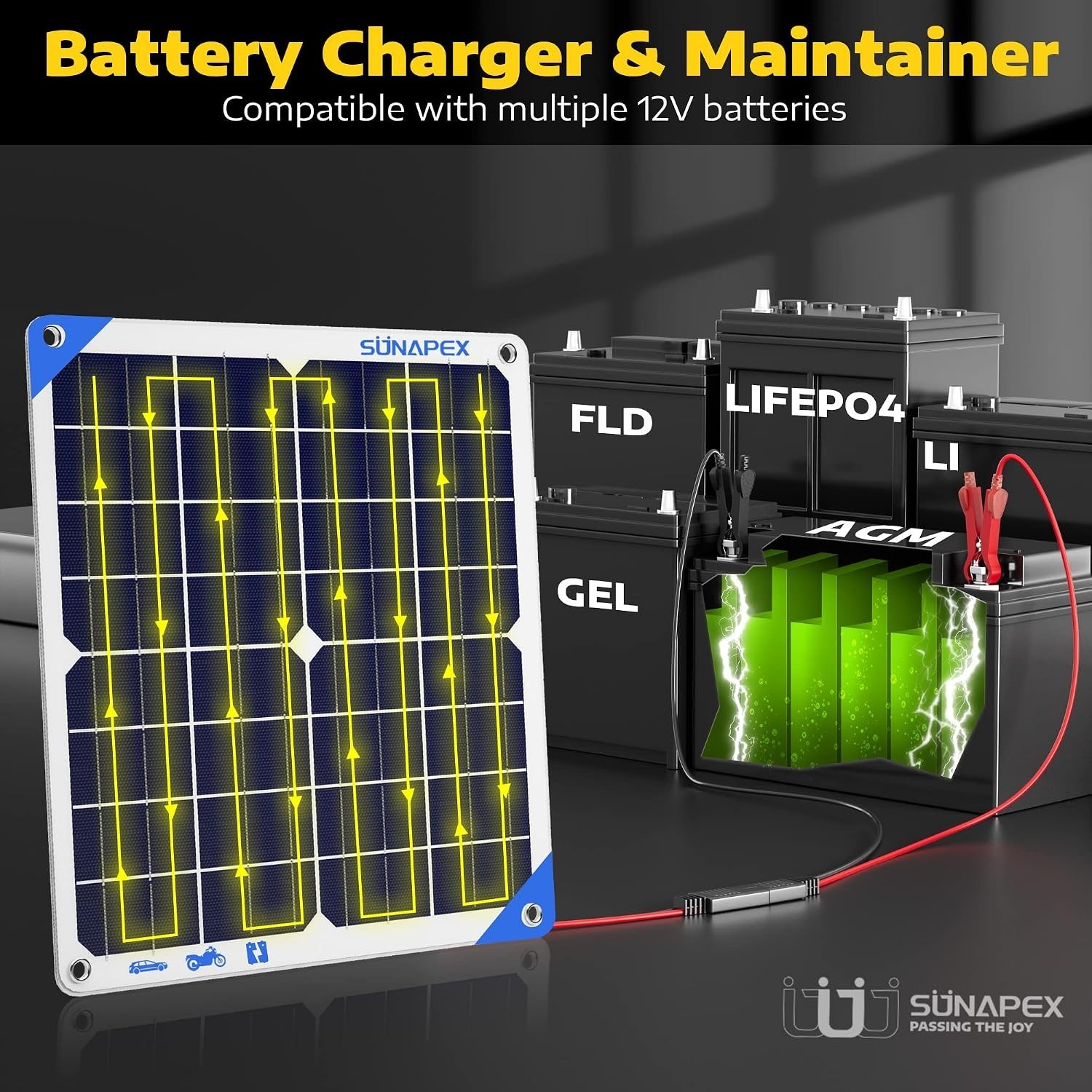 12V 20 Watt Solar Trickle Charger Maintainer – Waterproof Solar Powered Batte…