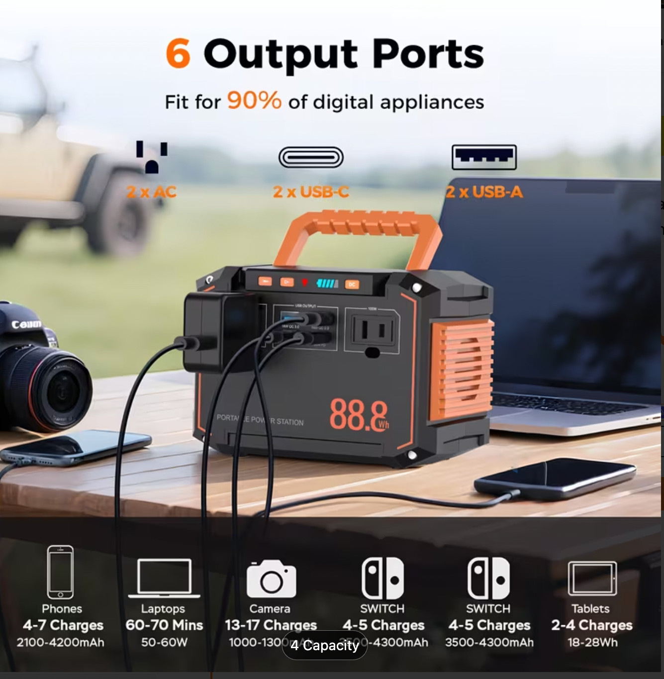 88.8WH Solar Generator Portable Power Station with 30W Solar Panels, 24000mAh