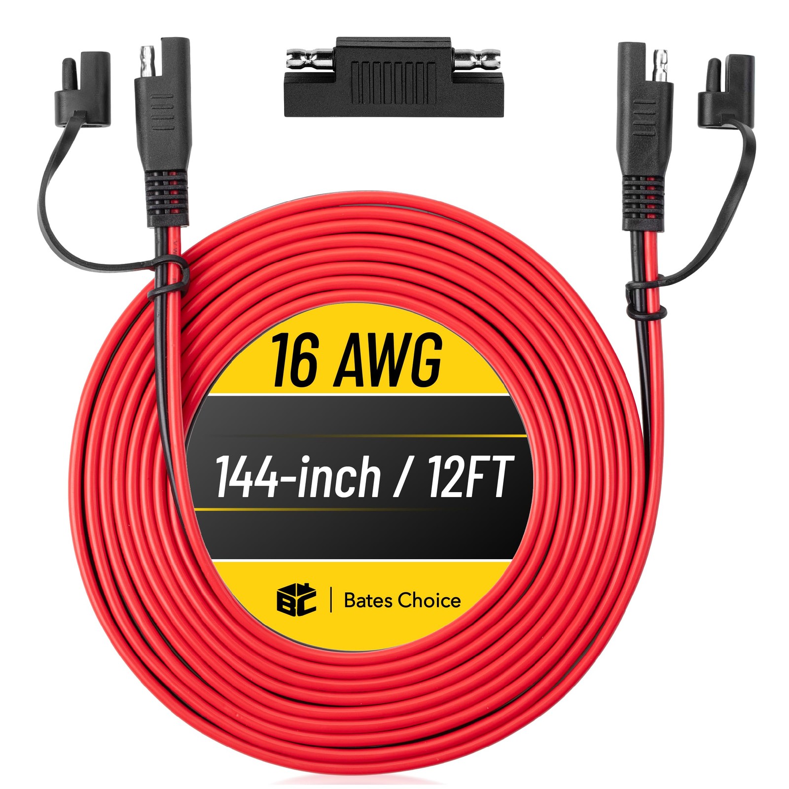 Bates SAE to SAE Extension Cable, 12 FT, 16 AWG, SAE 2Pin Quick Connect Disco…