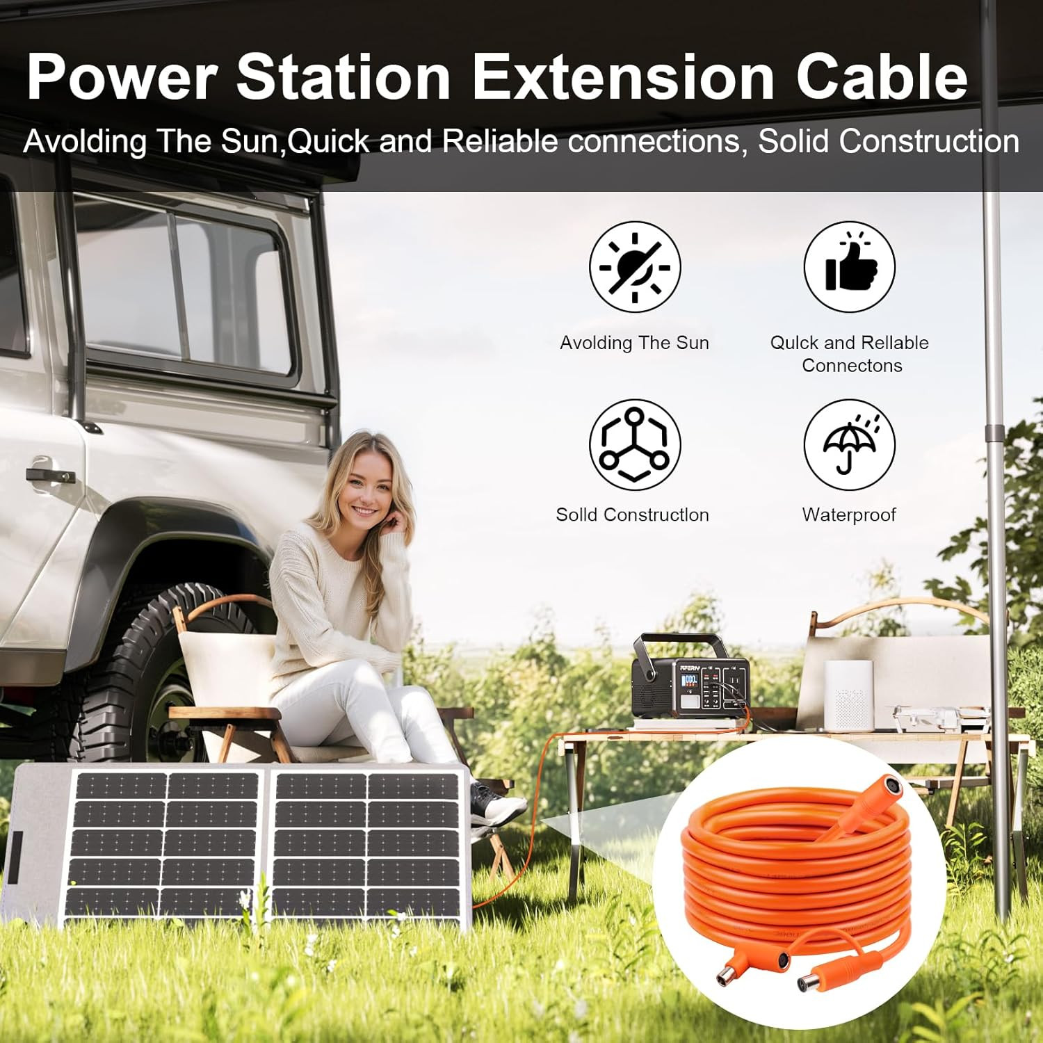 100FT 14AWG Solar Panel Extension Cable for Jackery & Yeti Power Stations
