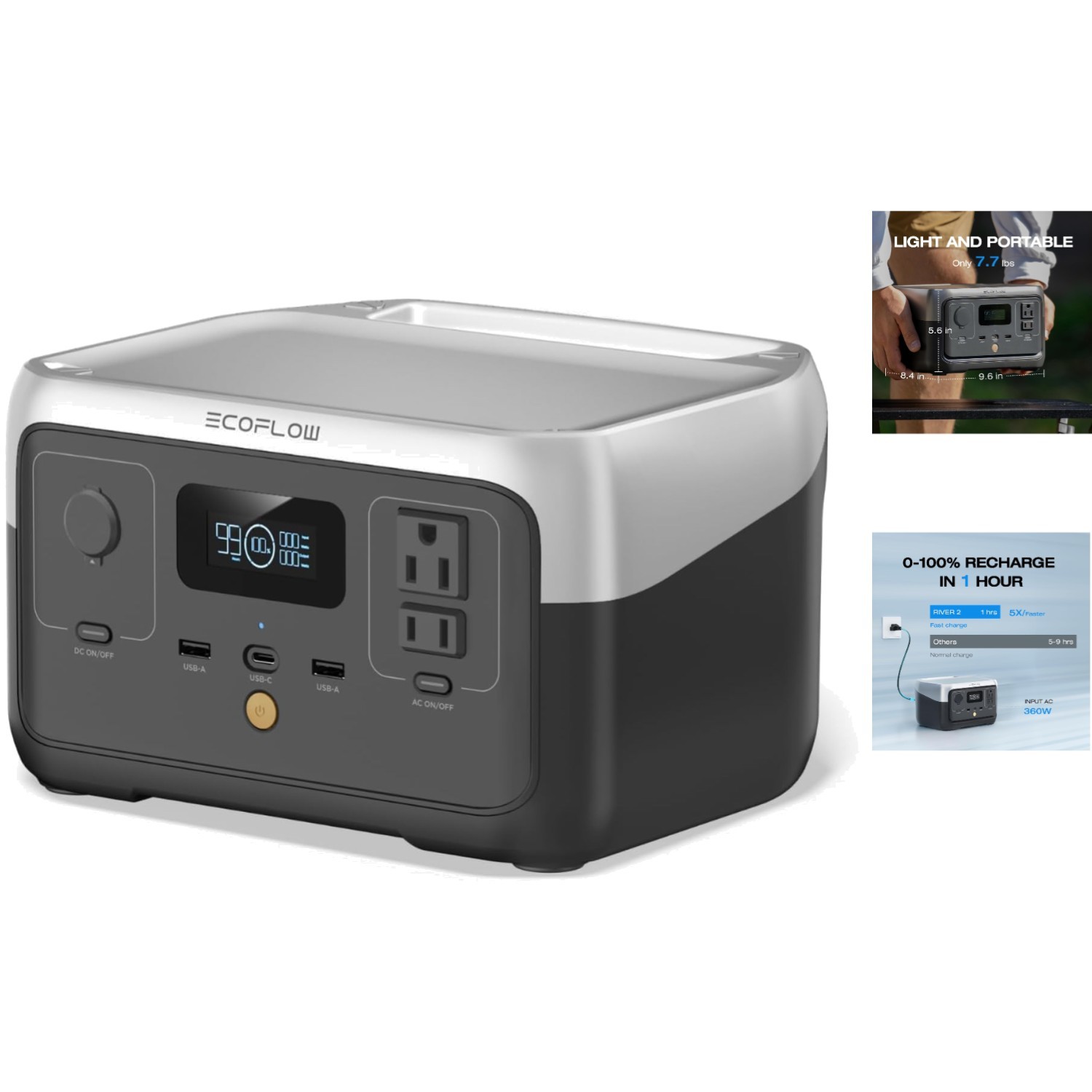 RIVER 2 Portable Power Station – 10- Battery, Fast Solar Recharge, 6 Outlets