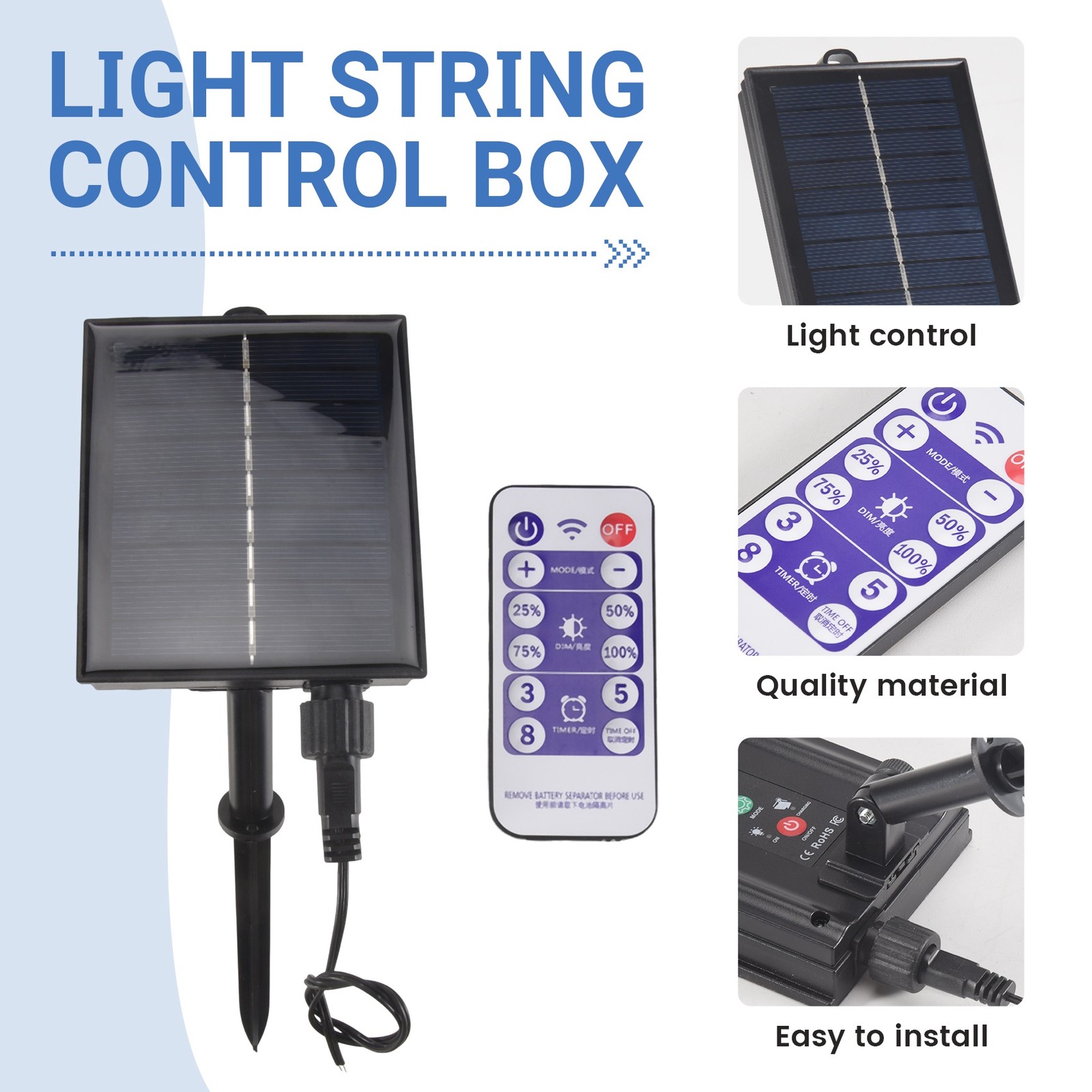 1200mAh Solar Panel Control Box Kits Lithium Battery Panel for 3.7V 24V LED1022