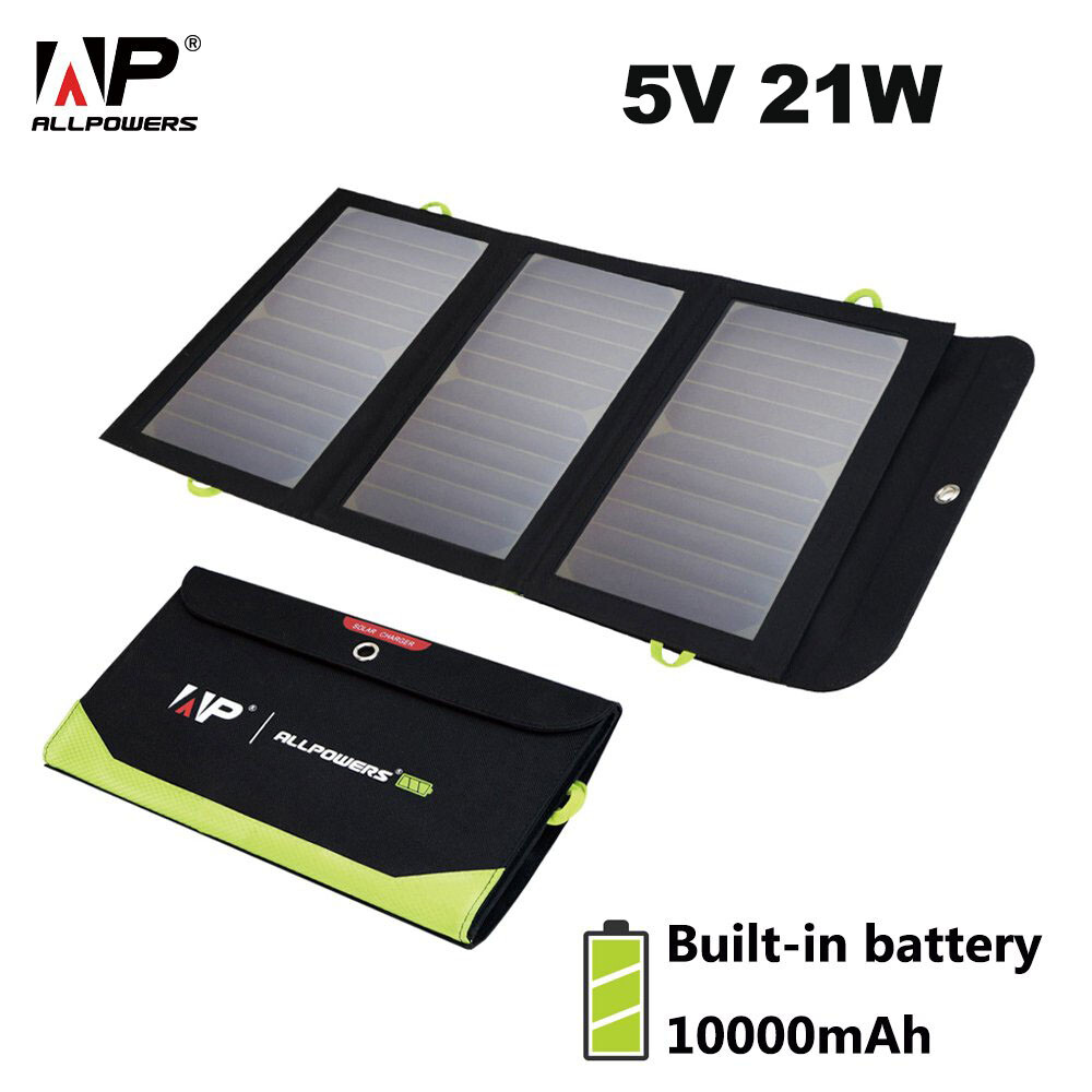 Solar Panel 5V 21W Built-in 10000mAh Battery Portable Solar Charger Waterproof