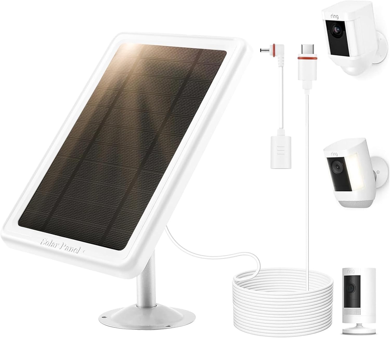 Solar Panel Charger for Ring Camera White Compatible 2 Pack Ring Solar Panel