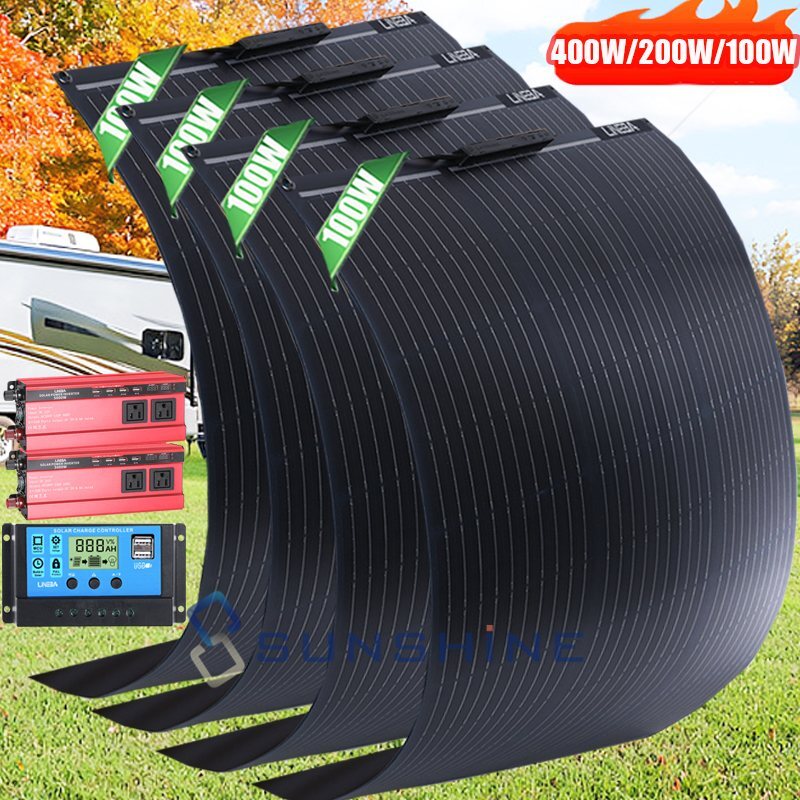 400W 200W Flexible Solar Panel Kit Inverter RV Boat Camper Backup Power Station