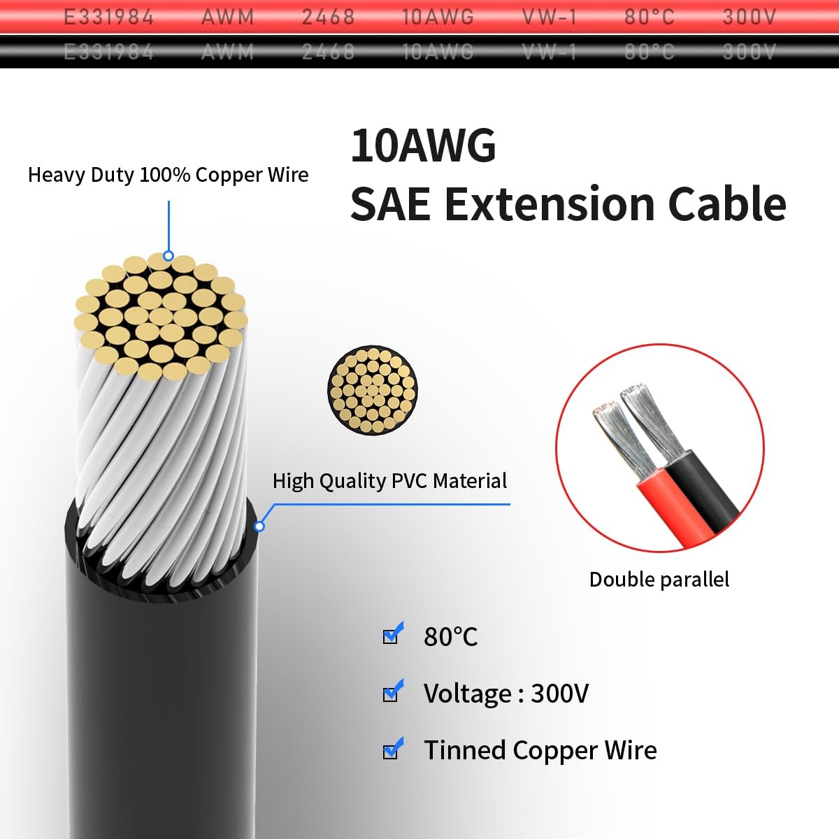 10AWG 1FT SAE Extension Cable SAE to SAE Quick Disconnect Wire Harness SAE Co…
