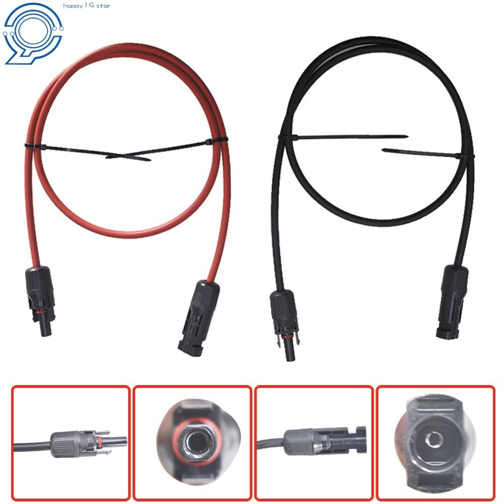 1 Pair 3 Feet Solar Panel Extension Cable Wire Connector 10 AWG Black + Red
