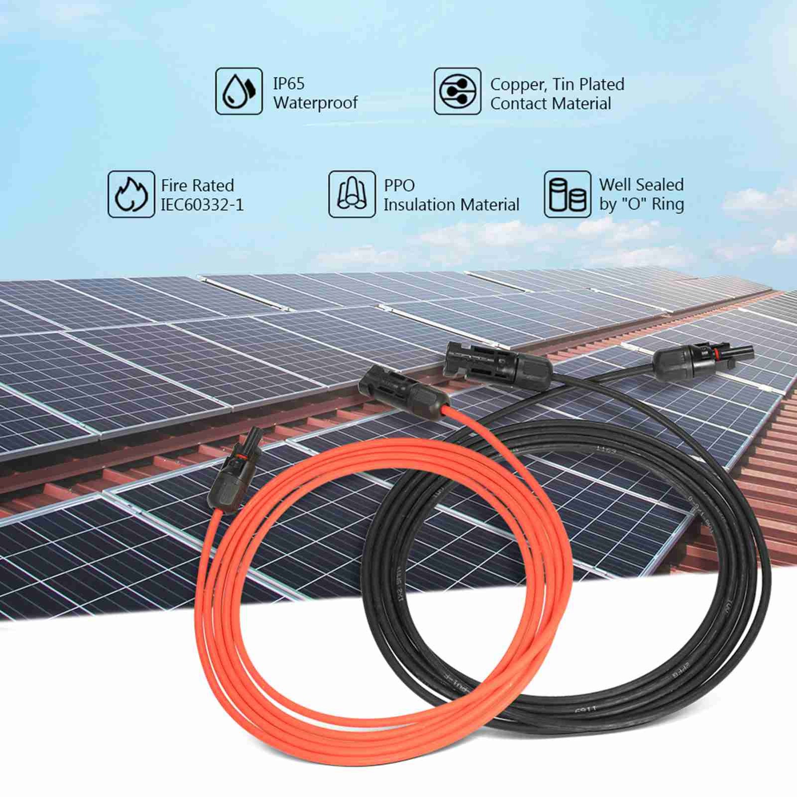 10AWG Solar Extension Cable 10ft Black +10ft Red