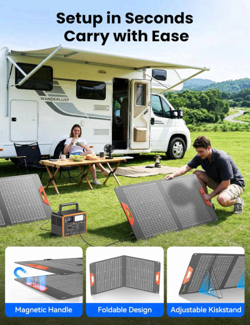 100W Bifacial Portable Solar Panel, 24% Efficiency, Foldable IP65 Charger