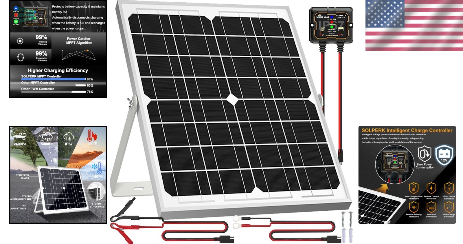 Solar Panel Kit with Smart Controller – Adjustable Bracket