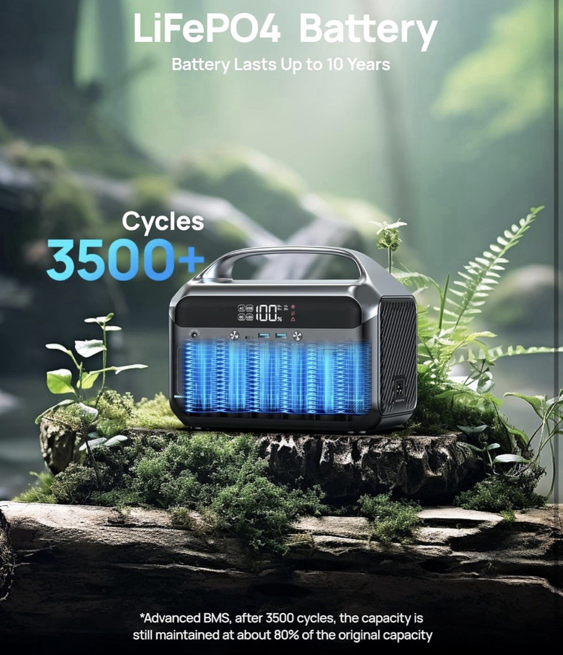 Portable Power Station, Outdoor 288Wh LiFePO4 Battery, 350W (600W Surge) Solar