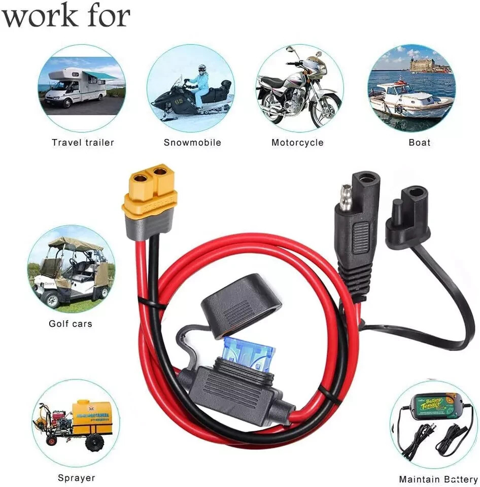 10AWG SAE to XT60 Connector Extension Cablewith 15A Protection Fuse for Safe