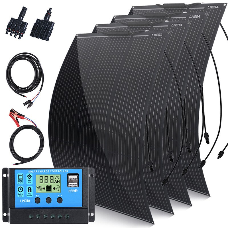 Semi-Flexible Solar Panel Kit 200W 400W 12V Ultra Thin Mono RV Camper Boat Home