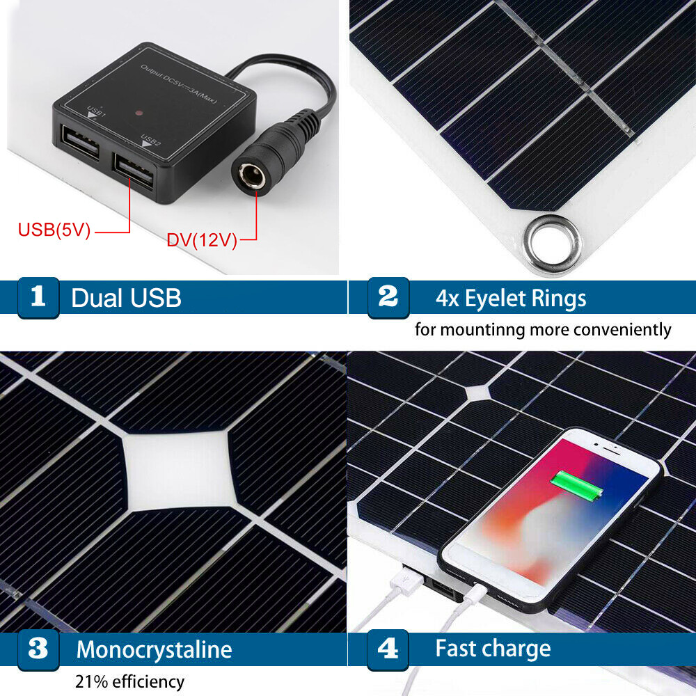 200 Watts Solar Panel Kit 30/100A Battery Charger with 12/24V Controller RV Boat