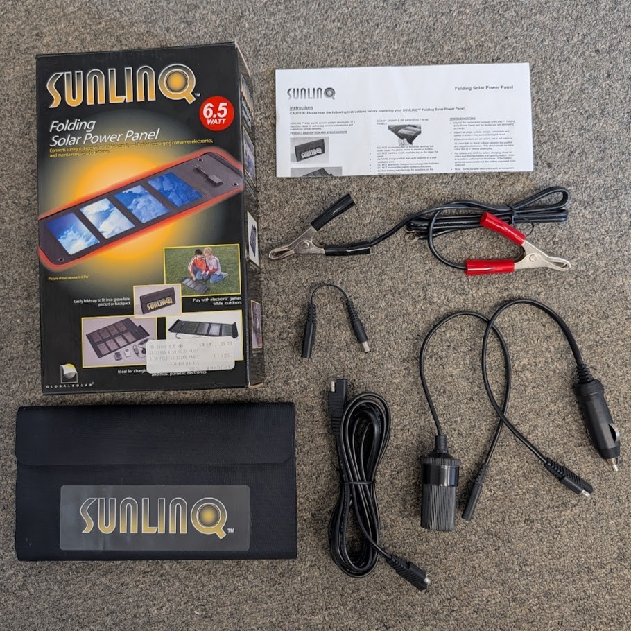 Sunlinq 6.5W Folding Solar Panel Kit 12V Battery Charger w/ Cables & Clamps