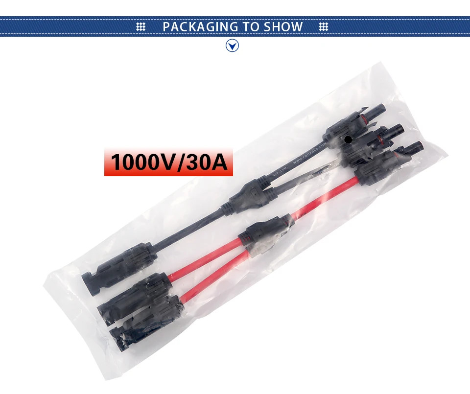 Parallel Connector 2-to-1 PV 1000V 30A Branch Adapter Cable For Combiner Box