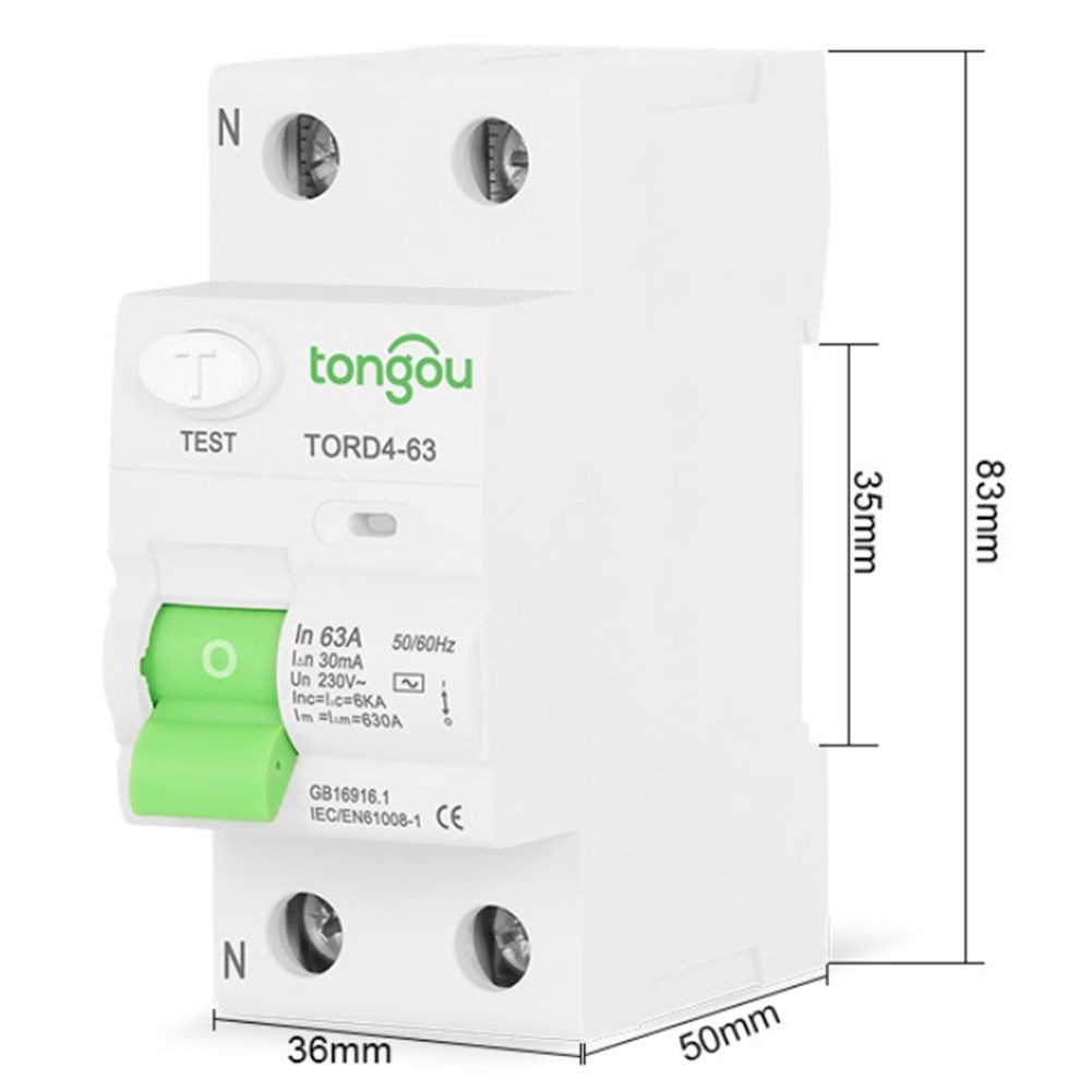 Versatile Type AC Circuit Breaker 2P 63A 30mA for Industrial and Commercial Use