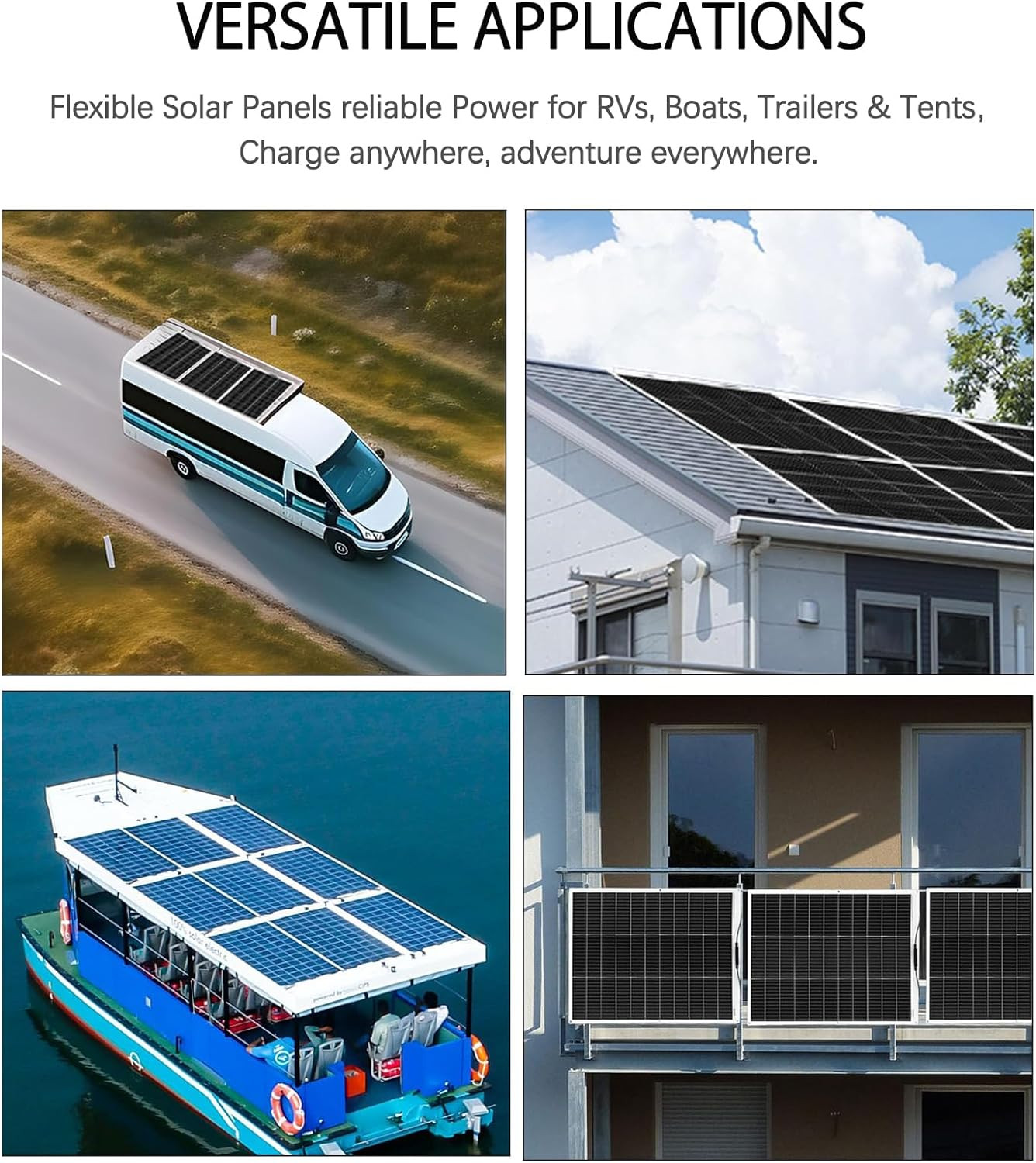 Flexible Solar Panel 50W 12V Monocrystalline Module Fiberglass Lightweight Charg