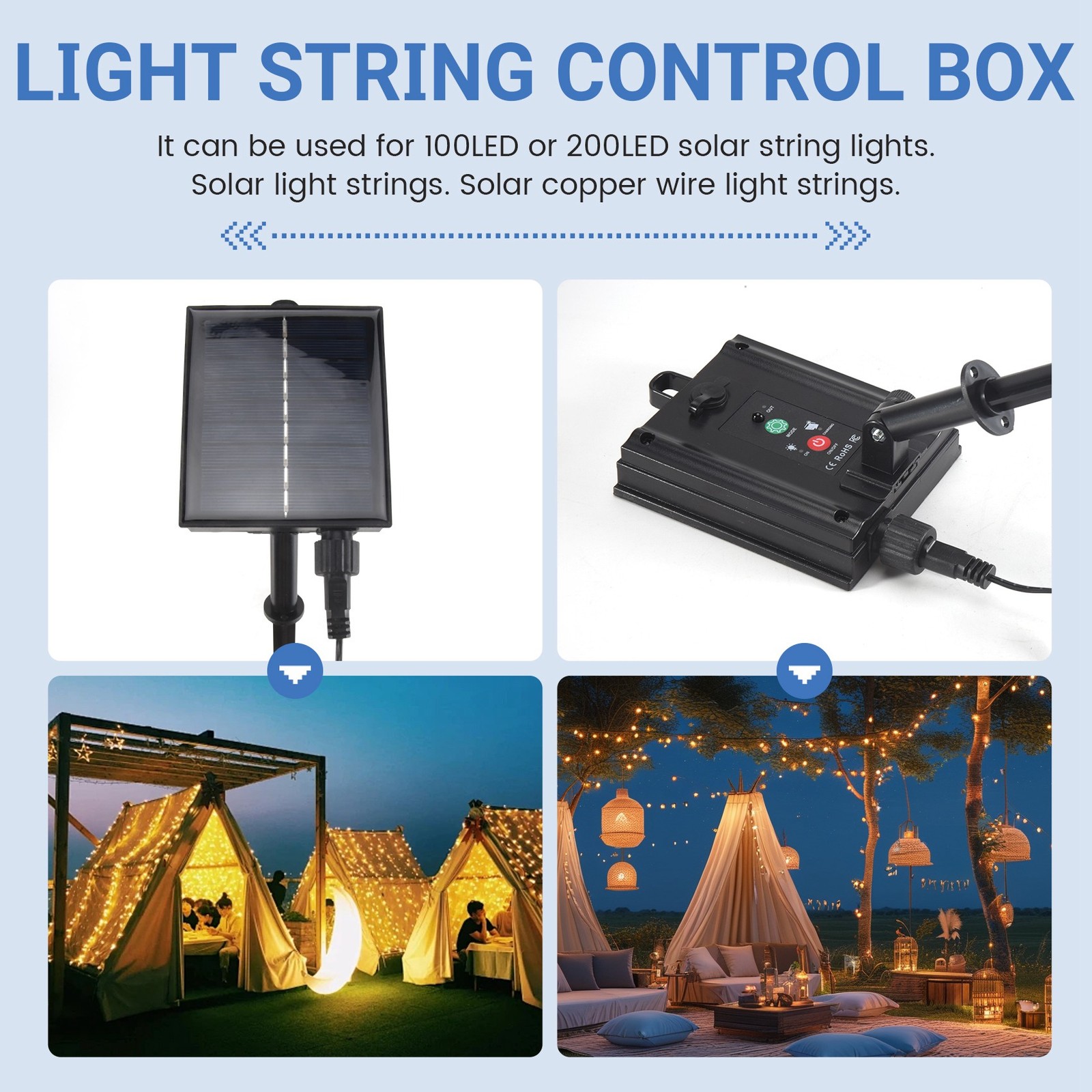 1200mAh Solar Panel Control Box Kits Lithium Battery Panel for 3.7V 24V LED1022
