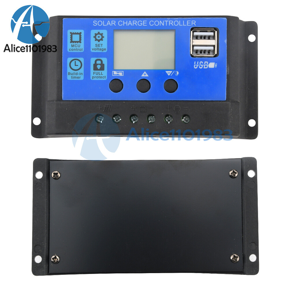 Solar Panel 12V 24V 10A 20A 30A Battery Charge Controller LCD Regulator Dual USB