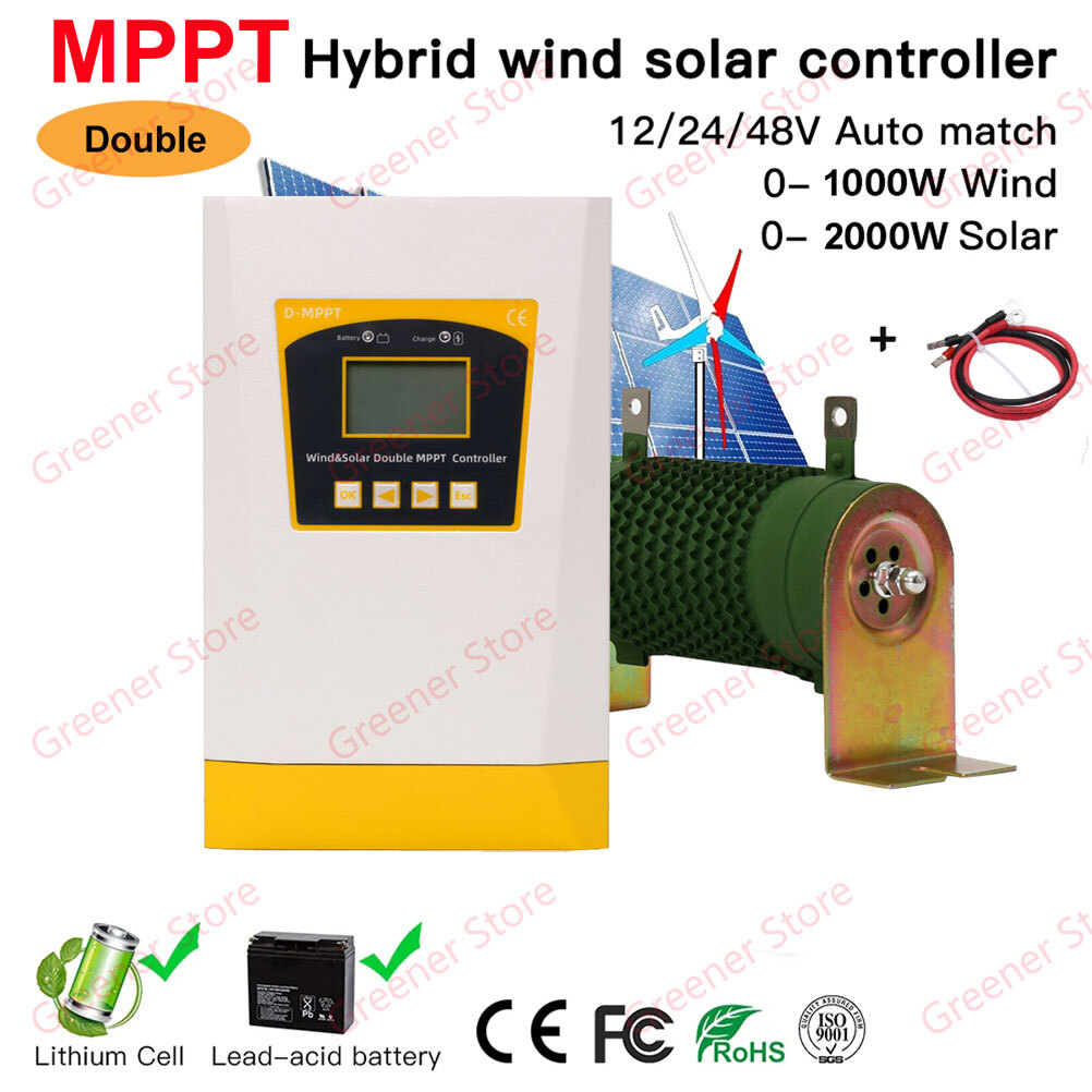 3000W 12V 24V 48V Wind Solar Double MPPT Hybrid Charge Controller Regulator+Dump