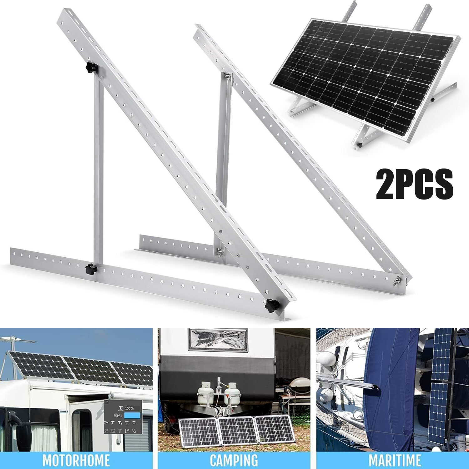 28inch Solar Panel Ground Mounting Brackets Kit Roof Surface Adjustable 2 Pcs US