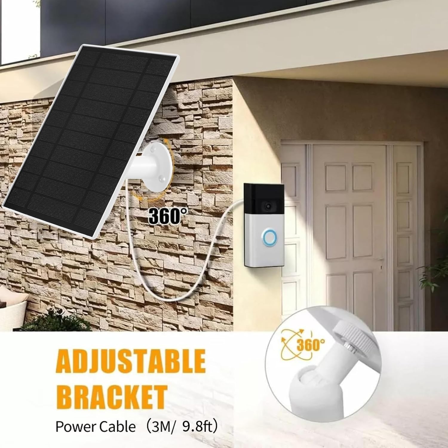 Solar Charger Compatible for Ring Video Doorbell 3/3 Plus/4/Battery Doorbell Plu
