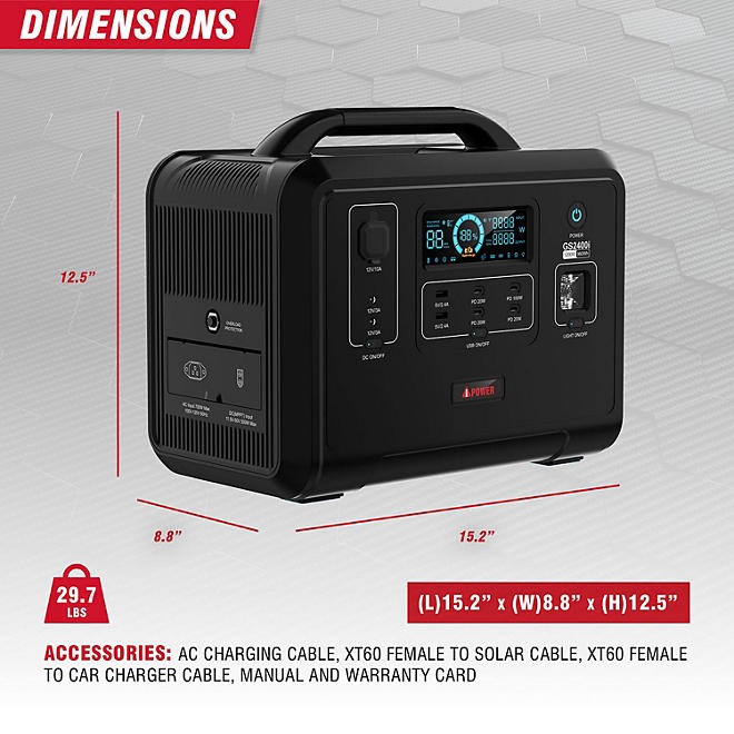 A-iPower Portable Power Station 2400-Watt Peak LiFePO4 Battery With Rapid Charge