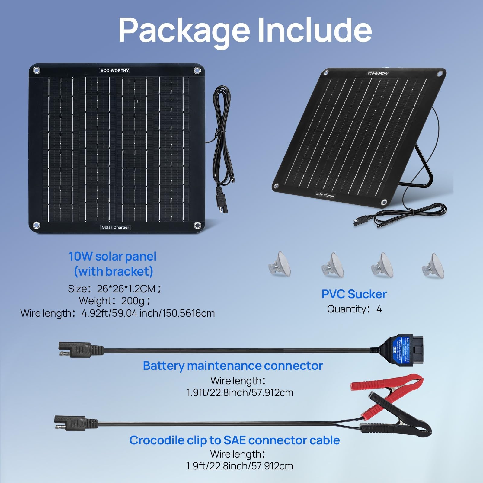 Solar Battery Trickle Charger 10W 12V OBDII with Stand for Car Truck Boat RV ATV