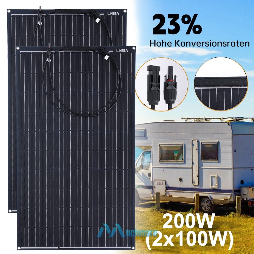 200W Flexible Solar Panel Mono 12V Home RV Camping Off-Grid Power Charger Roof