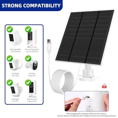 Solar Panels for Ring Camera Outdoor (New Generation) 5W 5V Solar Panel 3 White