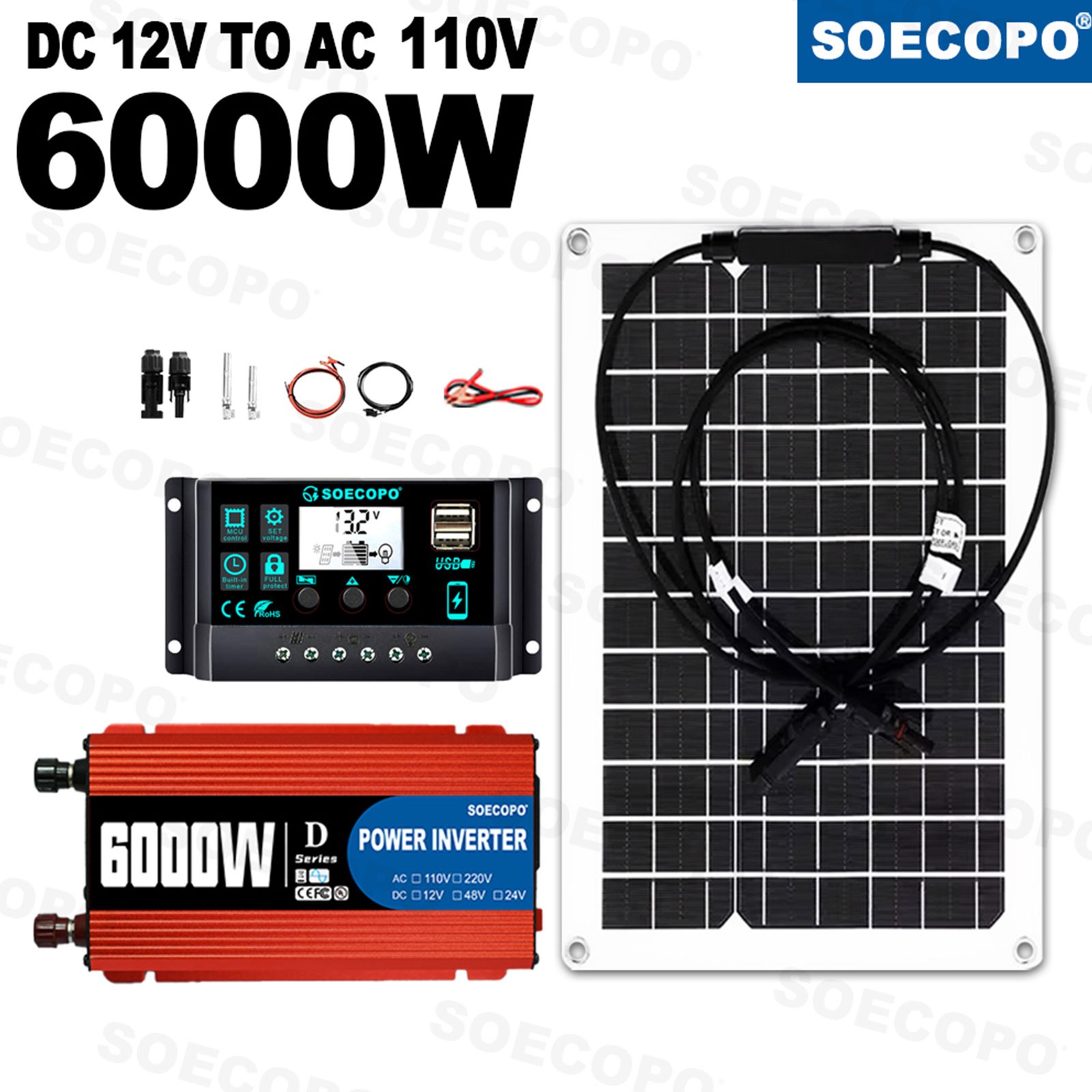 SOECOPO 6000W Solar System Complete Kit,12V DC to 110V/220V AC Inverter FlexibCP