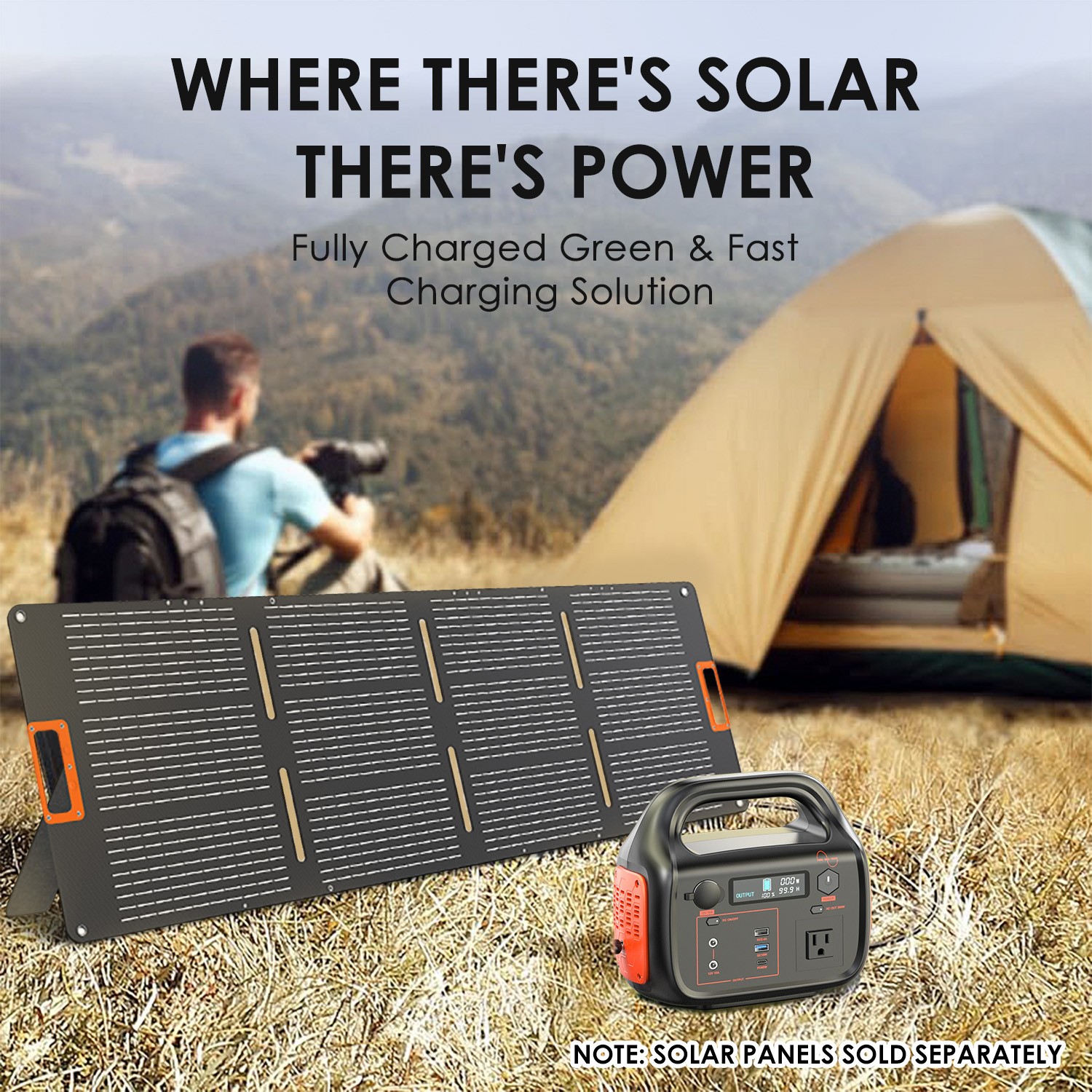 Portable Power Station 296Wh 300W Solar Generator 80000mAh 110V AC Backup