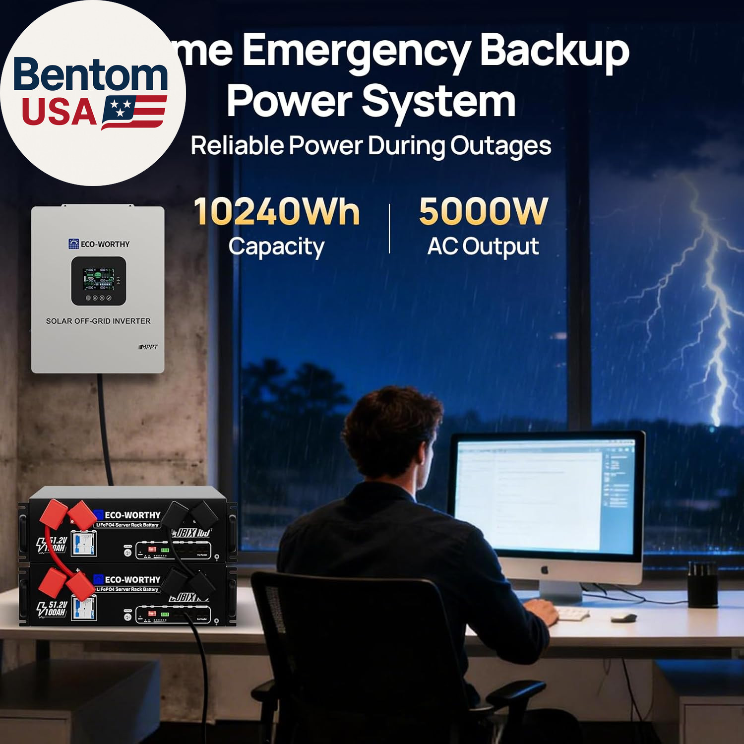 10240Wh LiFePO4 Home Backup Power Station 5000W Inverter WiFi Bluetooth