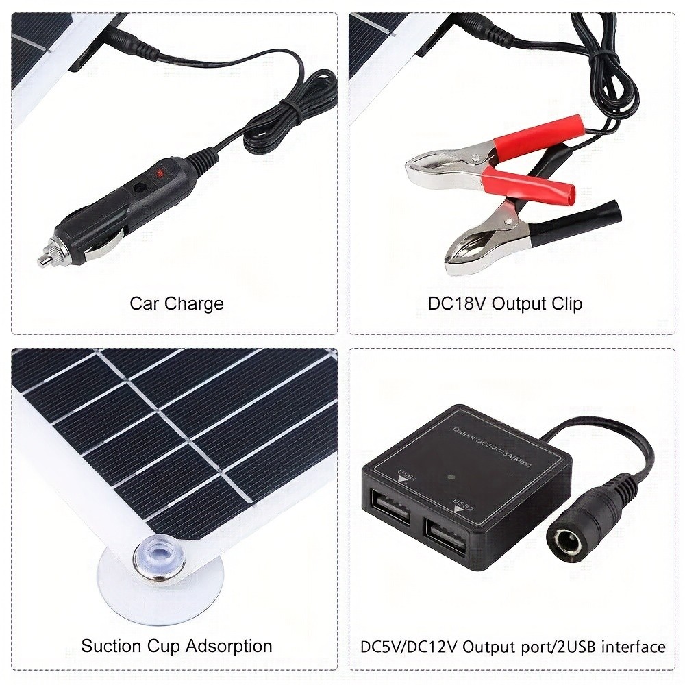 Solar Panel Kit With Solar Charge Controller And Extension Cable With Clips