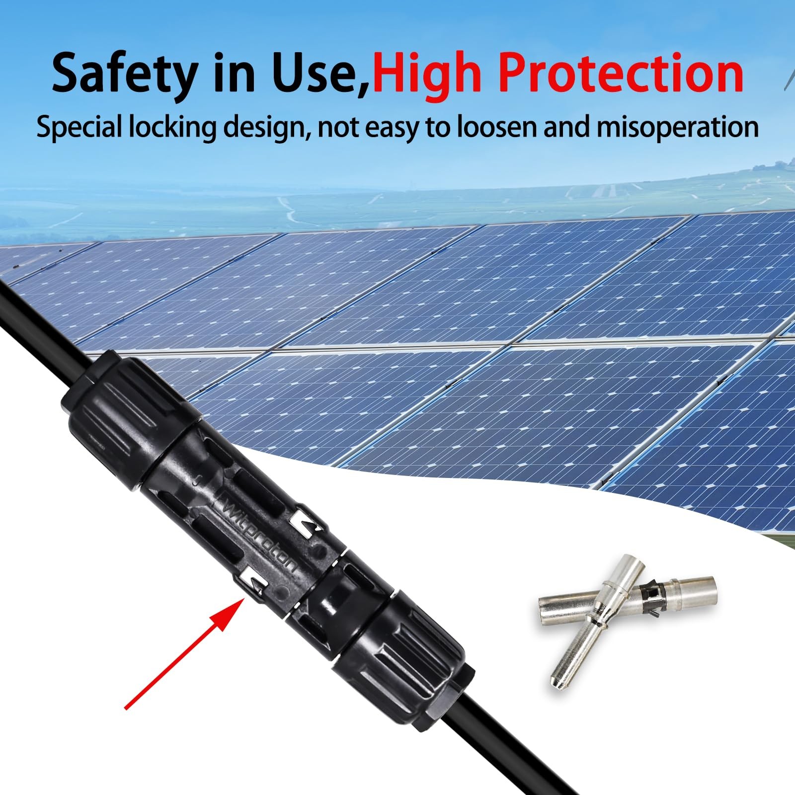Witproton 8AWG Solar Connectors IP68 Waterproof 1500V 70A Solid Tinned Copper…