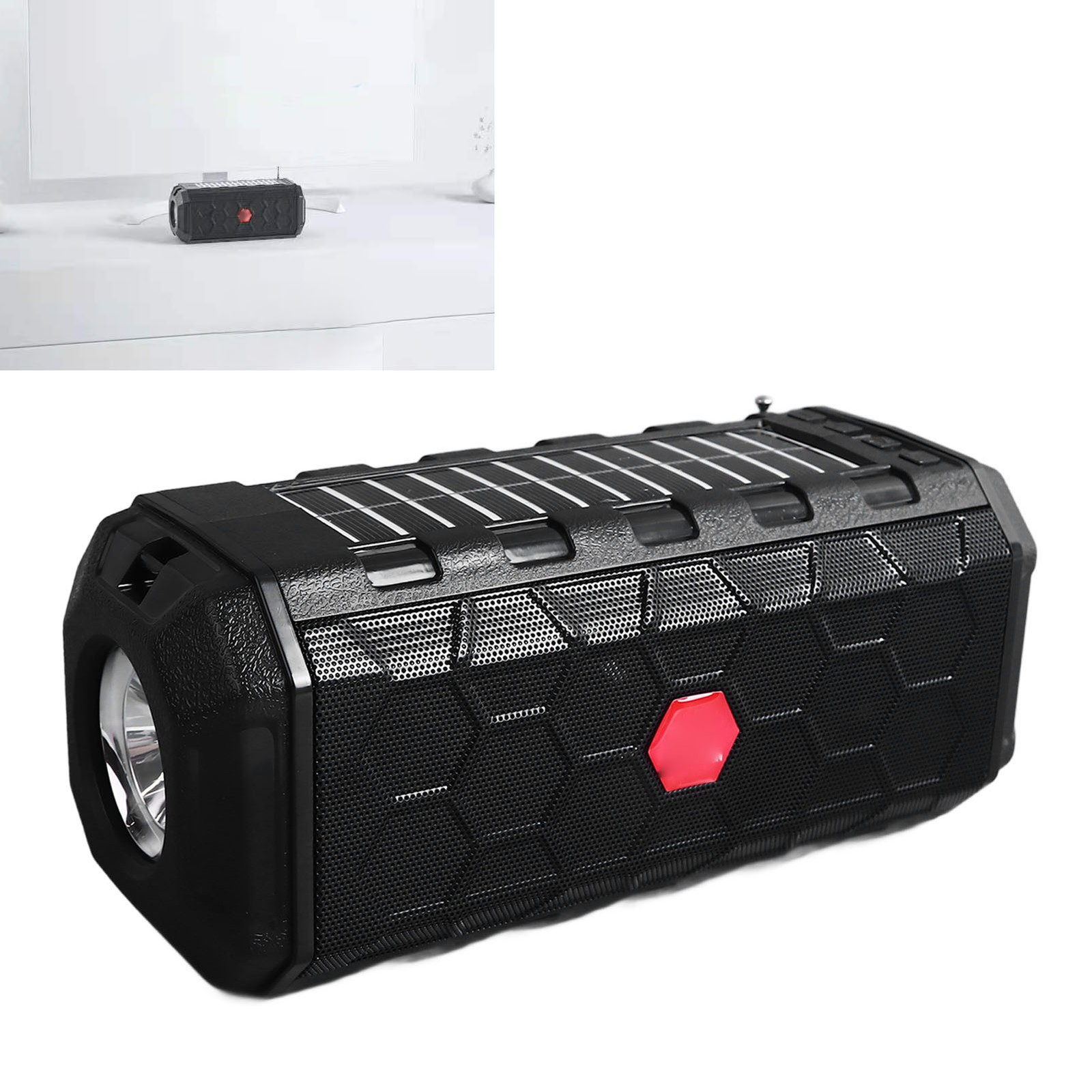 Solar Bluetooth Speaker Solar Panel Waterproof 1200mAh Bright Flashlight Ra GTYX